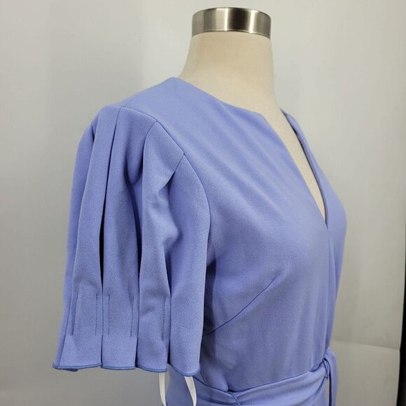 Donna Morgan Puff Sleeve Tie Waist Midi Sheath Dress Easter Egg Blue Size 2 NWT - Picture 4 of 12